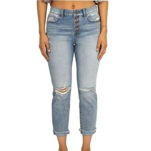 REWASH High Rise Mom Vintage Reunion Distressed Jeans Size 7/28 Button Fly